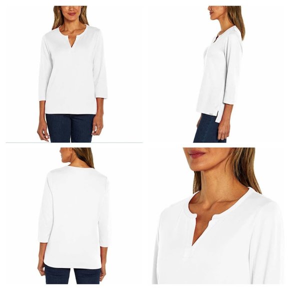 Orvis Tops - White NWT Orvis Ladies' ¾ Sleeve Split Neck  Pima Cotton Top